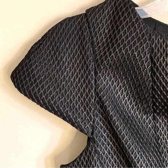 Julia Jordan Fit and Flare Split Neck Mesh Metallic Dress Black Gold Size 10 - Picture 8 of 16